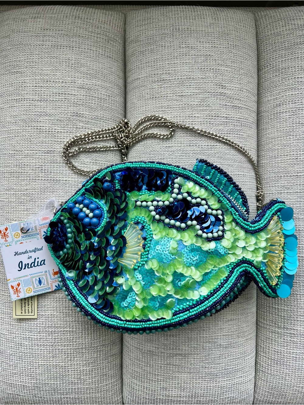 NWT Blue-Green Fish Crossbody Bag - Handcrafted in India